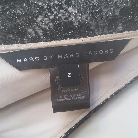 Marc by Marc Jacobs Knee-Length Dress V-Neck Metallic Black Lace Bow Sz 2 - Picture 8 of 13